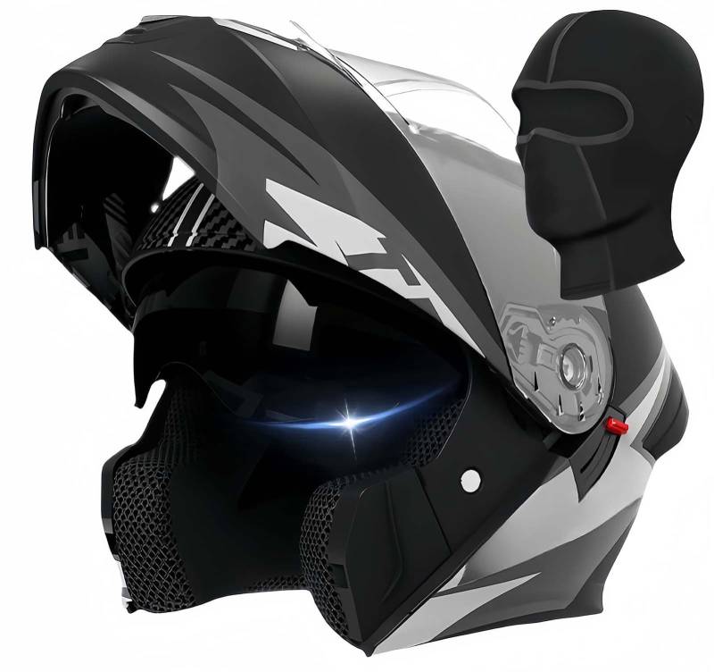 Modularer Hochklappbarer Motorradhelm Für Erwachsene, Männer Und Frauen, ECE-Zugelassener Motorradhelm Mit Getöntem Und Klarem Visier Für Street Scooter D,54-61CM von BDBRHFG