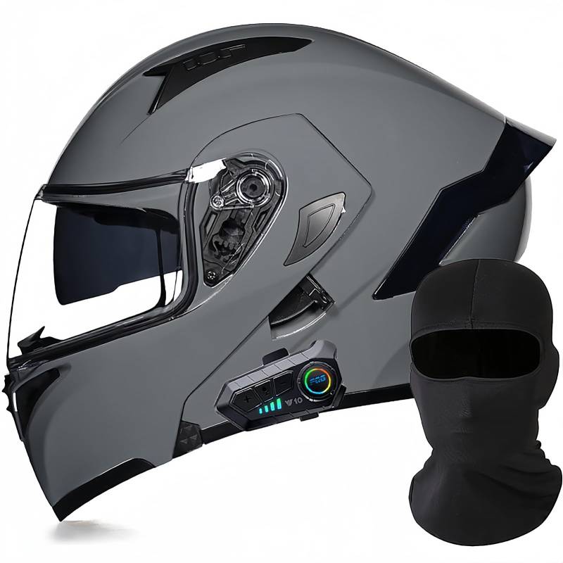 Modularer Motorrad-Bluetooth-Helm, DOT/ECE-Zugelassener, Hochklappbarer, Integrierter Motorradhelm Für Männer Und Frauen Mit Doppelvisier, Integriertem Dual-Lautsprecher 10,L59 ~ 60cm von BDBRHFG