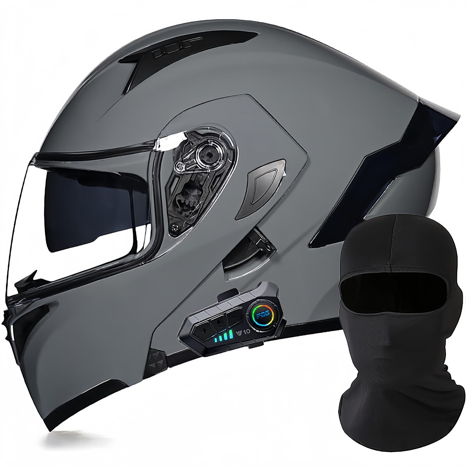 Modularer Motorrad-Bluetooth-Helm, DOT/ECE-Zugelassener, Hochklappbarer, Integrierter Motorradhelm Für Männer Und Frauen Mit Doppelvisier, Integriertem Dual-Lautsprecher 10,M57 ~ 58cm von BDBRHFG