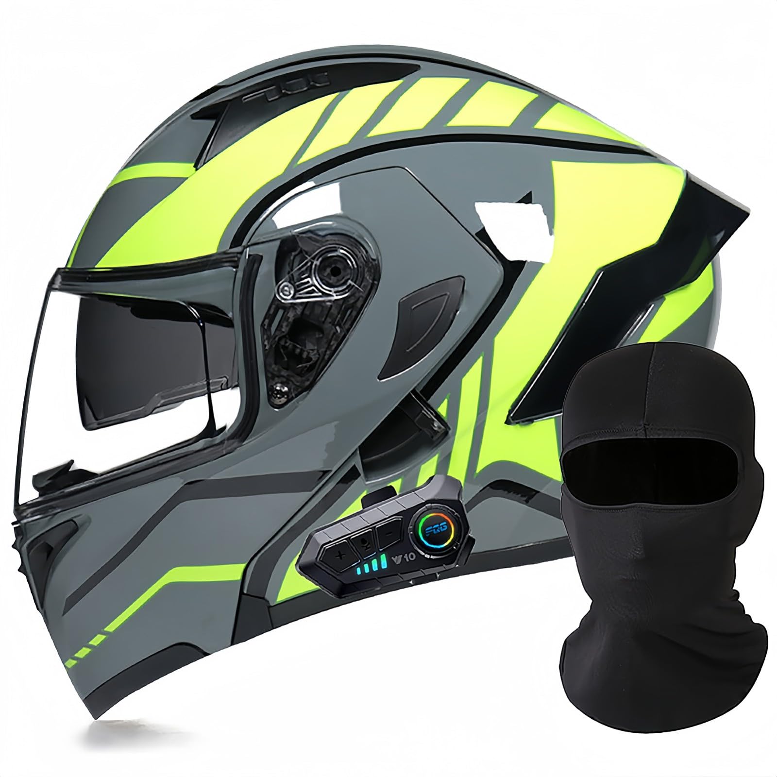 Modularer Motorrad-Bluetooth-Helm, DOT/ECE-Zugelassener, Hochklappbarer, Integrierter Motorradhelm Für Männer Und Frauen Mit Doppelvisier, Integriertem Dual-Lautsprecher 12,XXL63 ~ 64cm von BDBRHFG