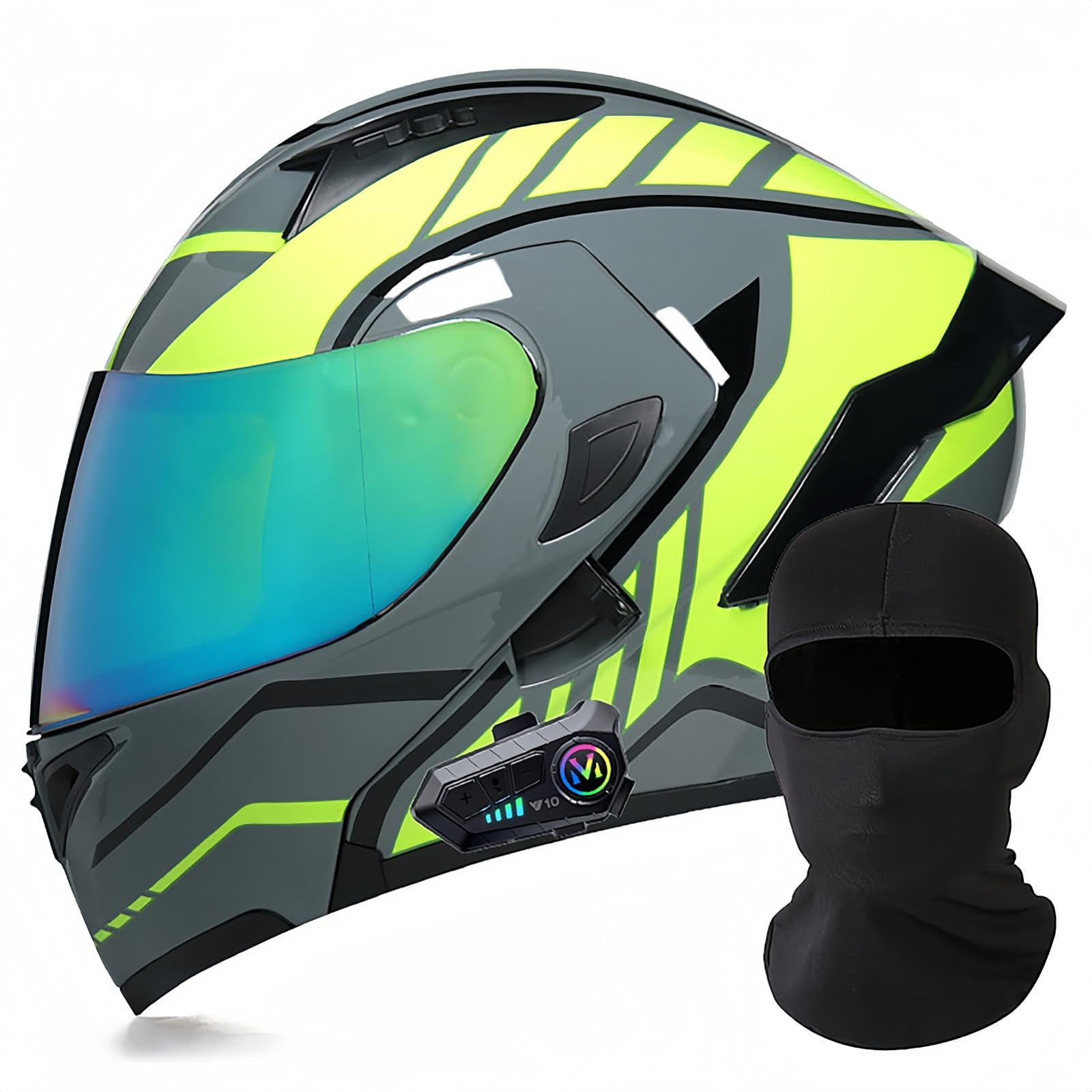 Modularer Motorrad-Bluetooth-Helm, DOT/ECE-Zugelassener, Hochklappbarer, Integrierter Motorradhelm Für Männer Und Frauen Mit Doppelvisier, Integriertem Dual-Lautsprecher 13,XL61 ~ 62cm von BDBRHFG