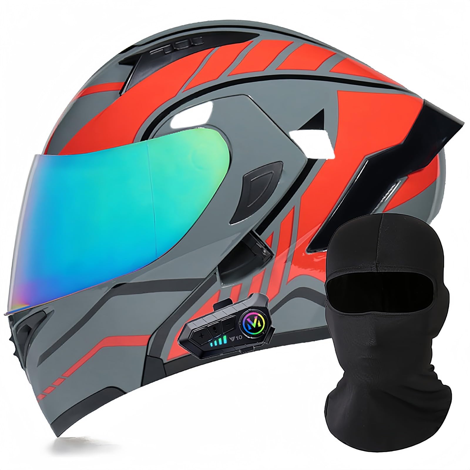 Modularer Motorrad-Bluetooth-Helm, DOT/ECE-Zugelassener, Hochklappbarer, Integrierter Motorradhelm Für Männer Und Frauen Mit Doppelvisier, Integriertem Dual-Lautsprecher 15,L59 ~ 60cm von BDBRHFG