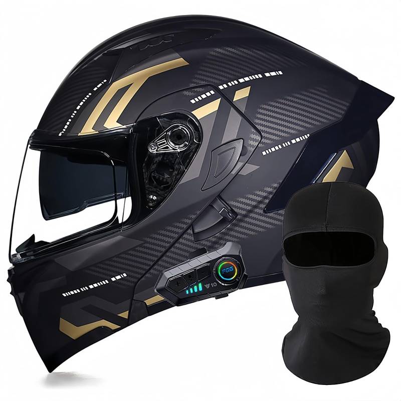 Modularer Motorrad-Bluetooth-Helm, DOT/ECE-Zugelassener, Hochklappbarer, Integrierter Motorradhelm Für Männer Und Frauen Mit Doppelvisier, Integriertem Dual-Lautsprecher 22,XL61 ~ 62cm von BDBRHFG