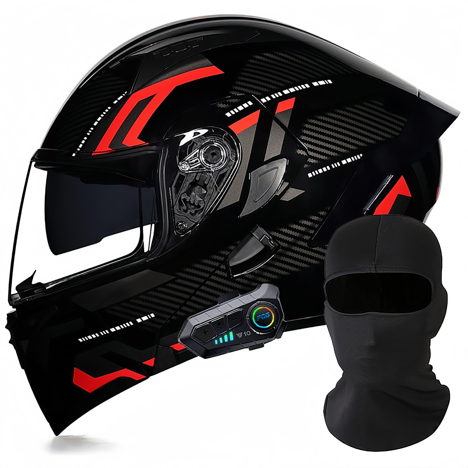 Modularer Motorrad-Bluetooth-Helm, DOT/ECE-Zugelassener, Hochklappbarer, Integrierter Motorradhelm Für Männer Und Frauen Mit Doppelvisier, Integriertem Dual-Lautsprecher 23,M57 ~ 58cm von BDBRHFG