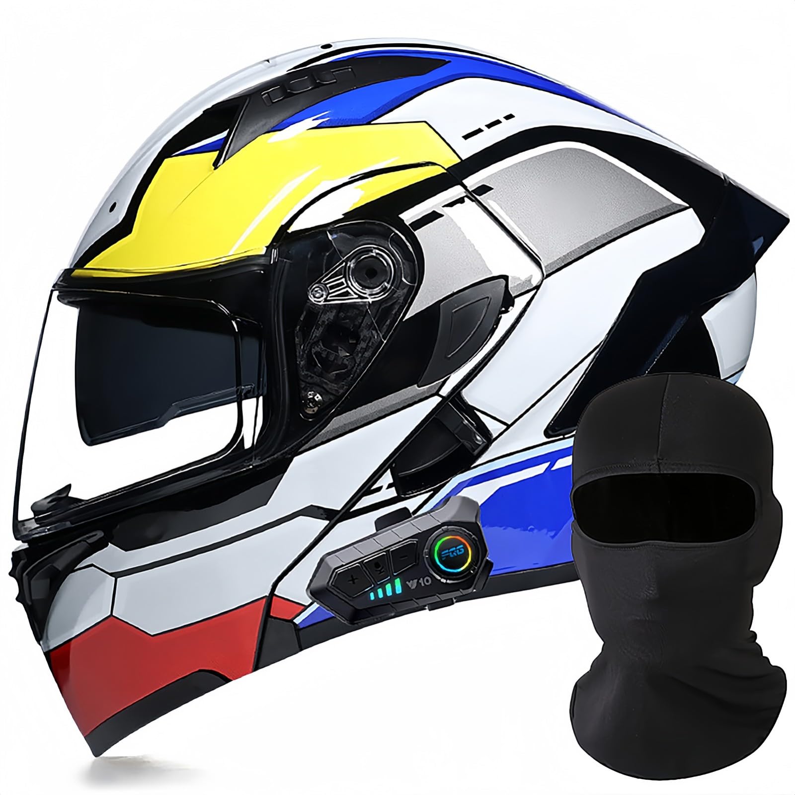 Modularer Motorrad-Bluetooth-Helm, DOT/ECE-Zugelassener, Hochklappbarer, Integrierter Motorradhelm Für Männer Und Frauen Mit Doppelvisier, Integriertem Dual-Lautsprecher 26,XL61 ~ 62cm von BDBRHFG