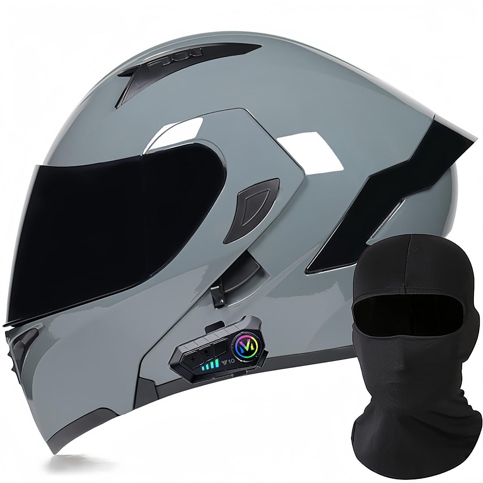 Modularer Motorrad-Bluetooth-Helm, DOT/ECE-Zugelassener, Hochklappbarer, Integrierter Motorradhelm Für Männer Und Frauen Mit Doppelvisier, Integriertem Dual-Lautsprecher 8,XXL63 ~ 64cm von BDBRHFG