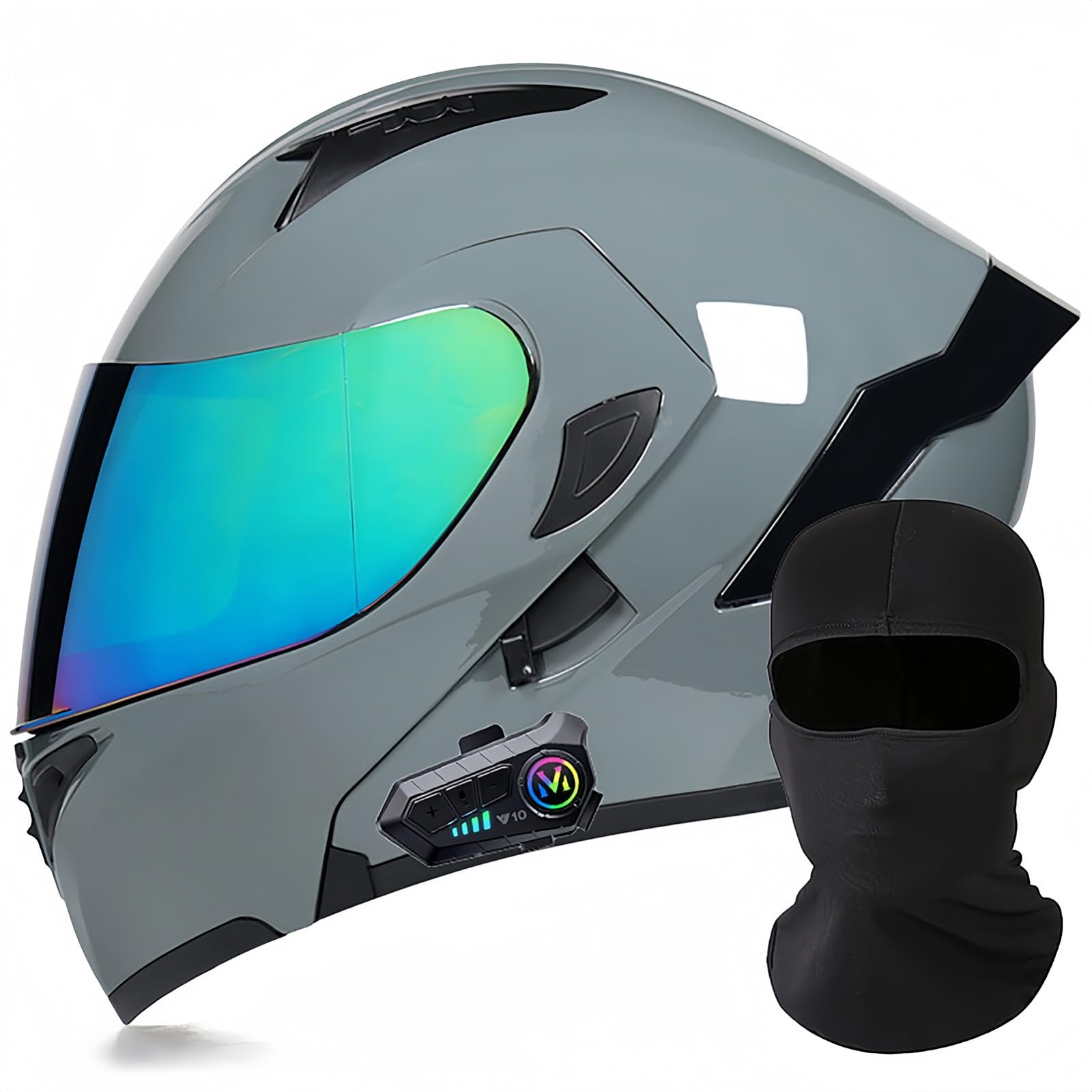 Modularer Motorrad-Bluetooth-Helm, DOT/ECE-Zugelassener, Hochklappbarer, Integrierter Motorradhelm Für Männer Und Frauen Mit Doppelvisier, Integriertem Dual-Lautsprecher 9,M57 ~ 58cm von BDBRHFG