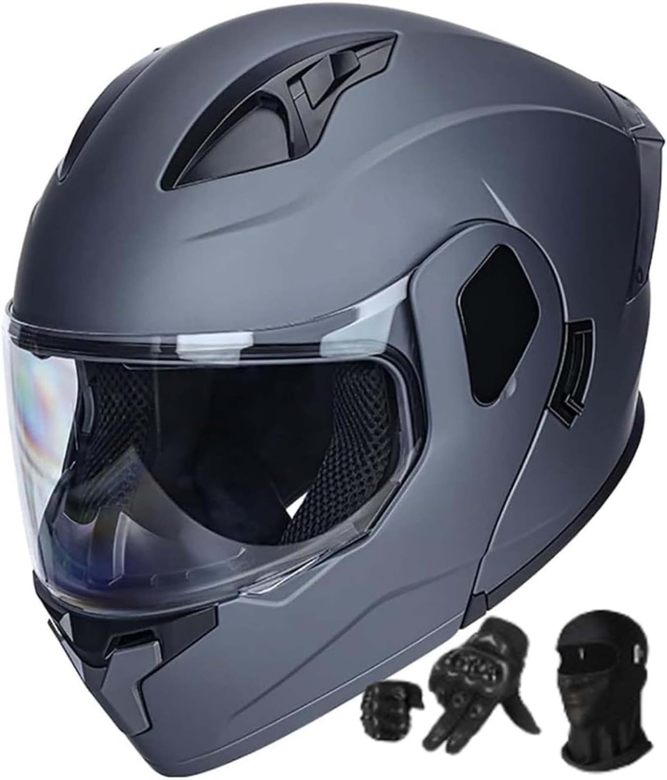 Modularer Motorradhelm, ECE-Geprüfter Integralhelm Mit Klappvisier, Integralhelm Für Motorräder Mit Herren E,M57-58CM von BDBRHFG