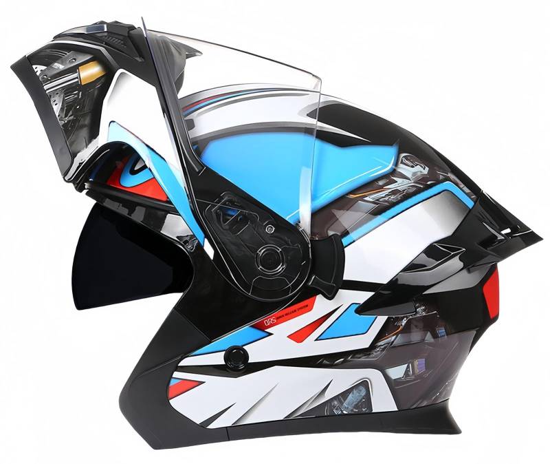 Modularer Motorradhelm, Hochklappbarer Fronthelm, ECE-Geprüft, Integrierte Doppelvisiere, Hochfeste Schale, Bequemer Und Atmungsaktiver Motorradhelm B,L59-60CM von BDBRHFG