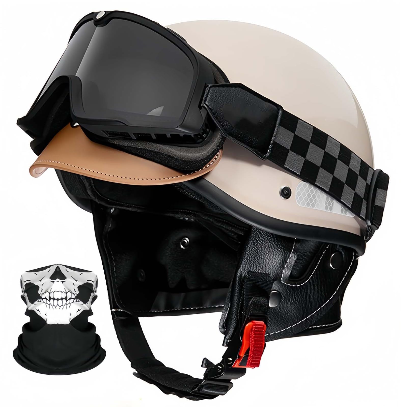 Motorrad-Halbhelm Im Deutschen Stil, Retro-Motorradhelm, Leichter Jethelm Für Erwachsene, Männer Und Frauen, ECE-Geprüft A,58-62CM von BDBRHFG