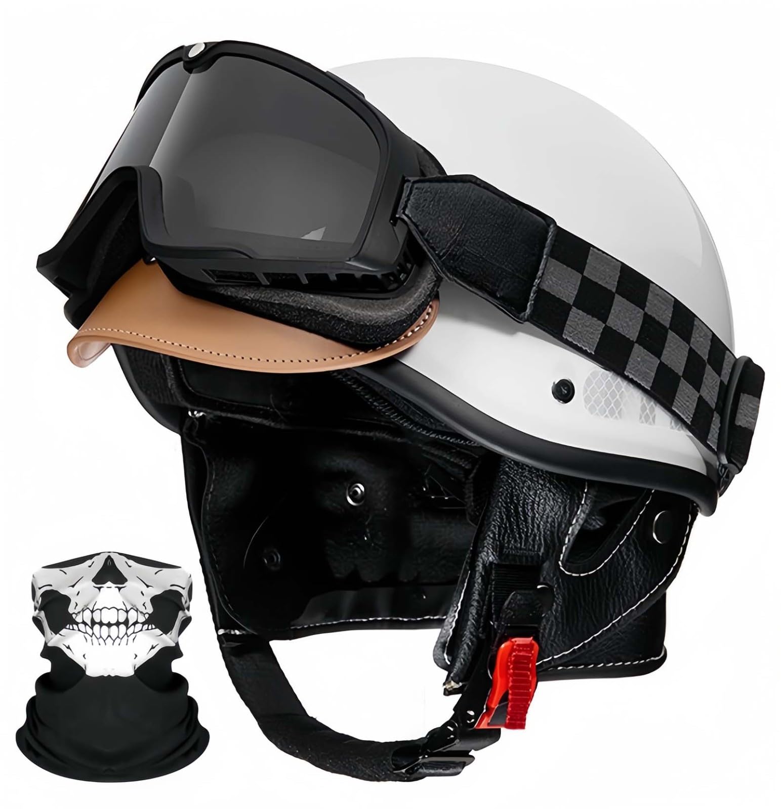 Motorrad-Halbhelm Im Deutschen Stil, Retro-Motorradhelm, Leichter Jethelm Für Erwachsene, Männer Und Frauen, ECE-Geprüft B,58-62CM von BDBRHFG