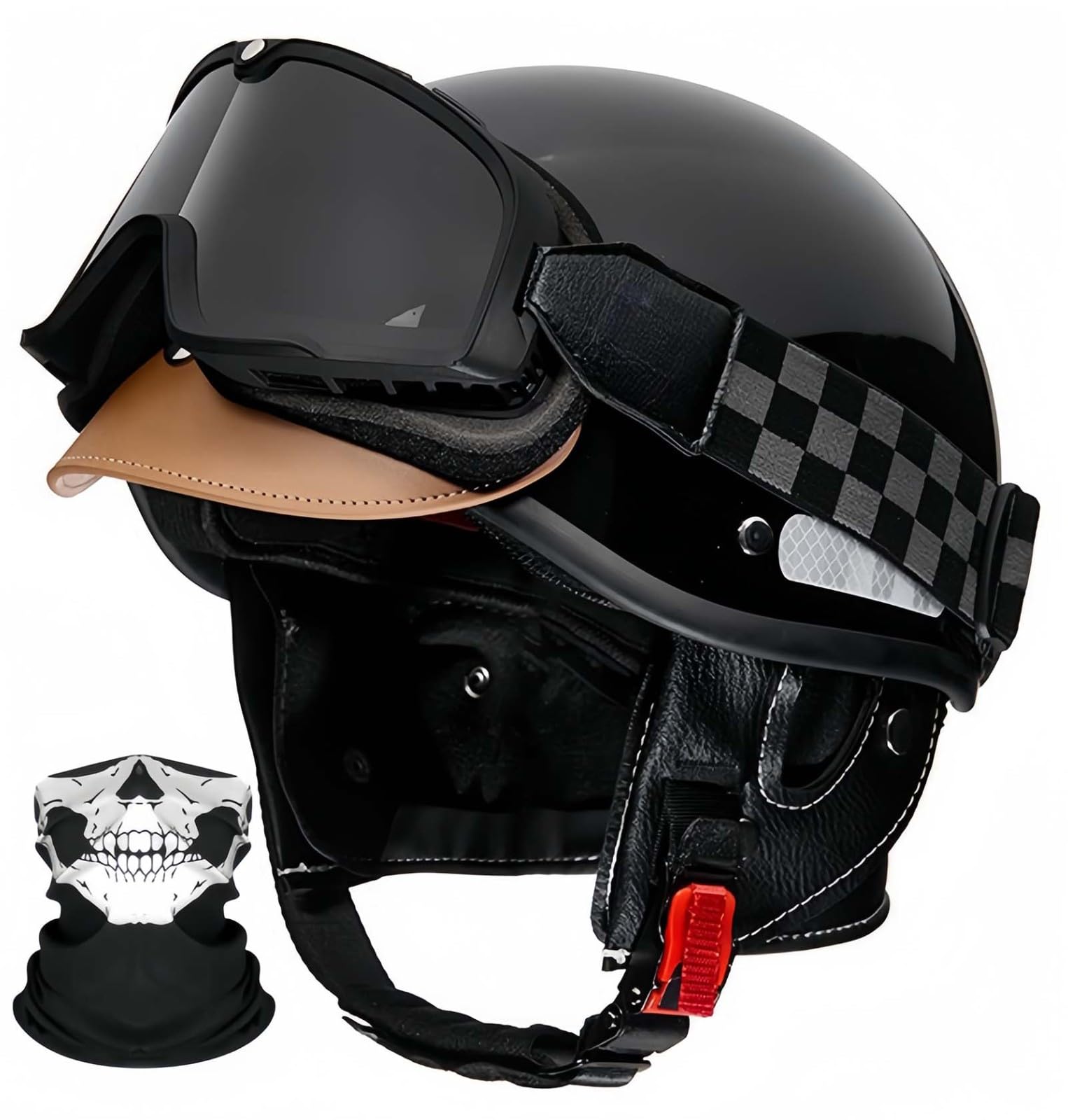 Motorrad-Halbhelm Im Deutschen Stil, Retro-Motorradhelm, Leichter Jethelm Für Erwachsene, Männer Und Frauen, ECE-Geprüft C,58-62CM von BDBRHFG