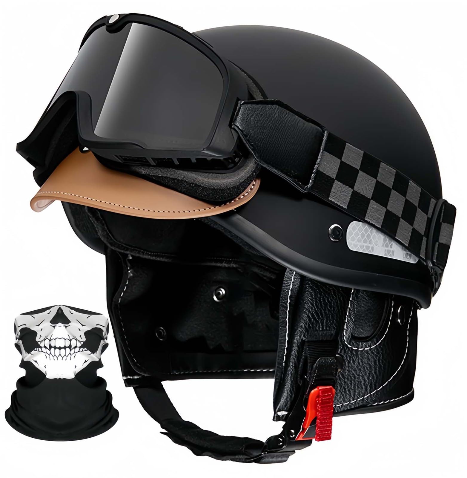 Motorrad-Halbhelm Im Deutschen Stil, Retro-Motorradhelm, Leichter Jethelm Für Erwachsene, Männer Und Frauen, ECE-Geprüft D,58-62CM von BDBRHFG