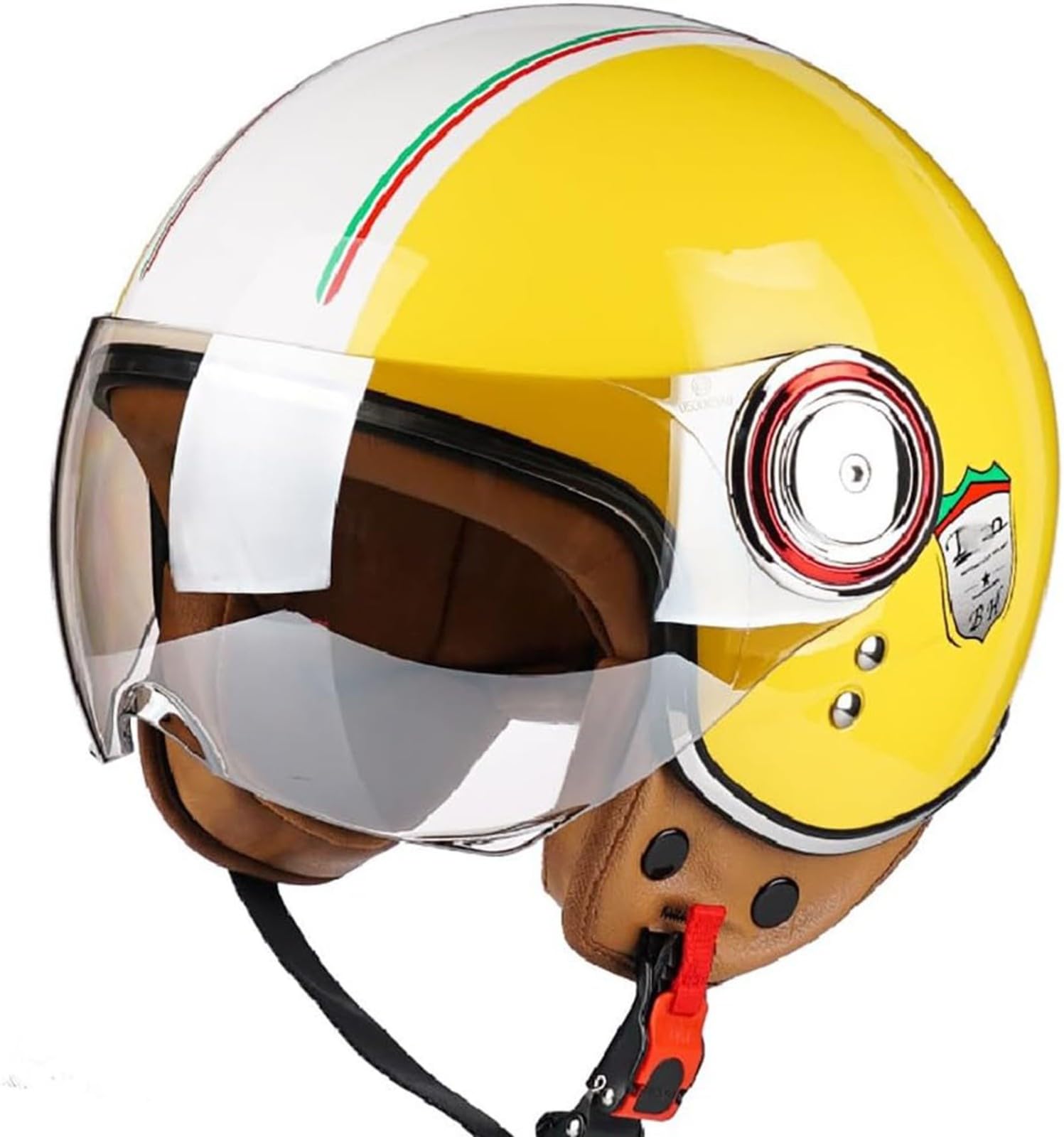 Motorrad-Halbhelm Mit Sonnenschutz-Schnellverschlussgurt, Halbgesichtspassform, Widerstandsfähiger, Atmungsaktiver Sicherheits-Retro-Halbhelm, Mopedhelm Für Cruiser, ECE-Geprüft A,L58-59CM von BDBRHFG