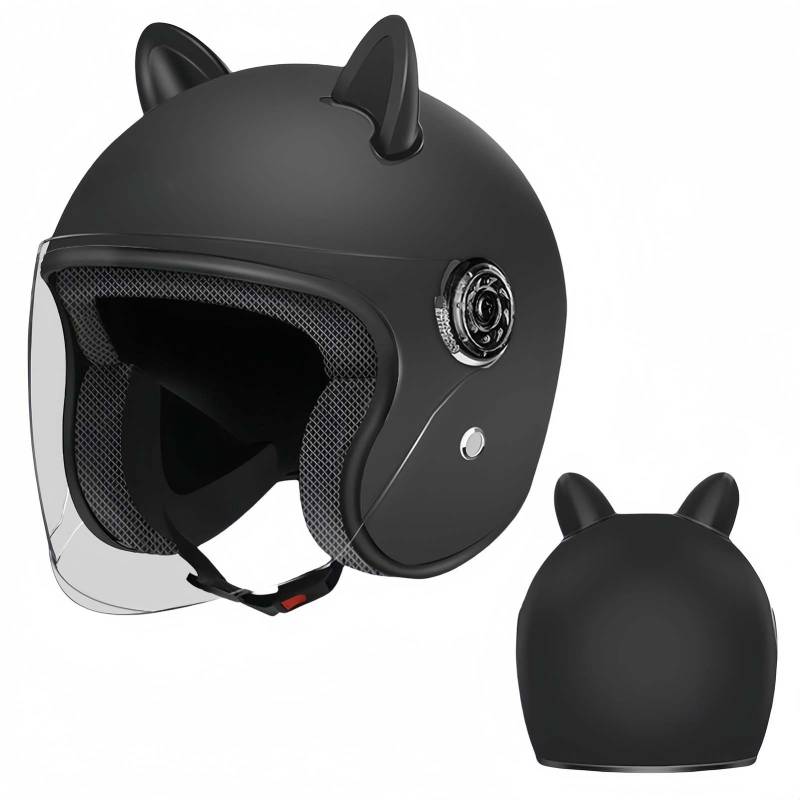 Motorradhelm, Jethelm, ECE-Zertifiziert, Thermofutter, Straßen-Motorradhelm Mit Visier, Für Männer Und Frauen D,55-60CM von BDBRHFG