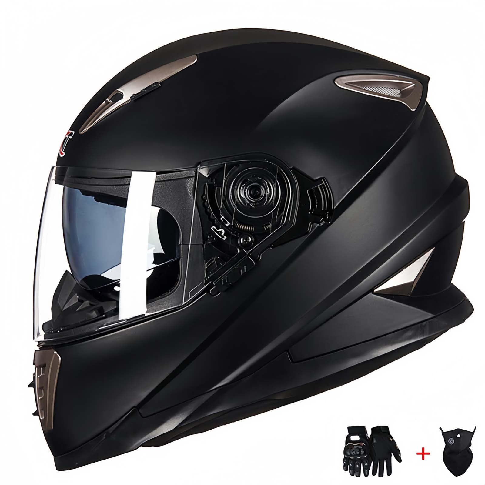 Motorradhelm Integralhelm Mit Maske ECE-Zertifizierter Integralhelm Herausnehmbares Innenfutter Unisex A,L56-57CM von BDBRHFG