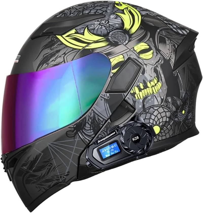 Motorradhelm Mit Bluetooth, Modularer Flip-Forward-Motorradhelm, ECE-Zugelassener, Hochklappbarer Integralhelm, Für Erwachsene, Männer Und Frauen B,XXL63-64CM von BDBRHFG