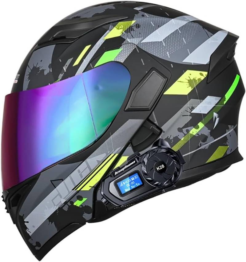 Motorradhelm Mit Bluetooth, Modularer Flip-Forward-Motorradhelm, ECE-Zugelassener, Hochklappbarer Integralhelm, Für Erwachsene, Männer Und Frauen C,L59-60CM von BDBRHFG