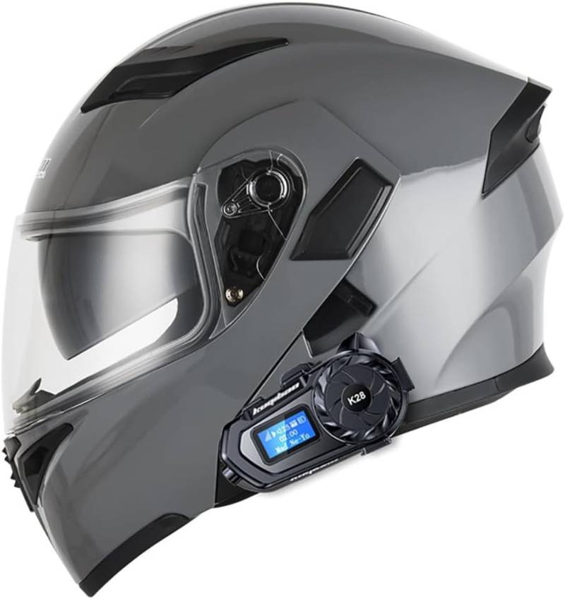 Motorradhelm Mit Bluetooth, Modularer Flip-Forward-Motorradhelm, ECE-Zugelassener, Hochklappbarer Integralhelm, Für Erwachsene, Männer Und Frauen L,M57-58CM von BDBRHFG