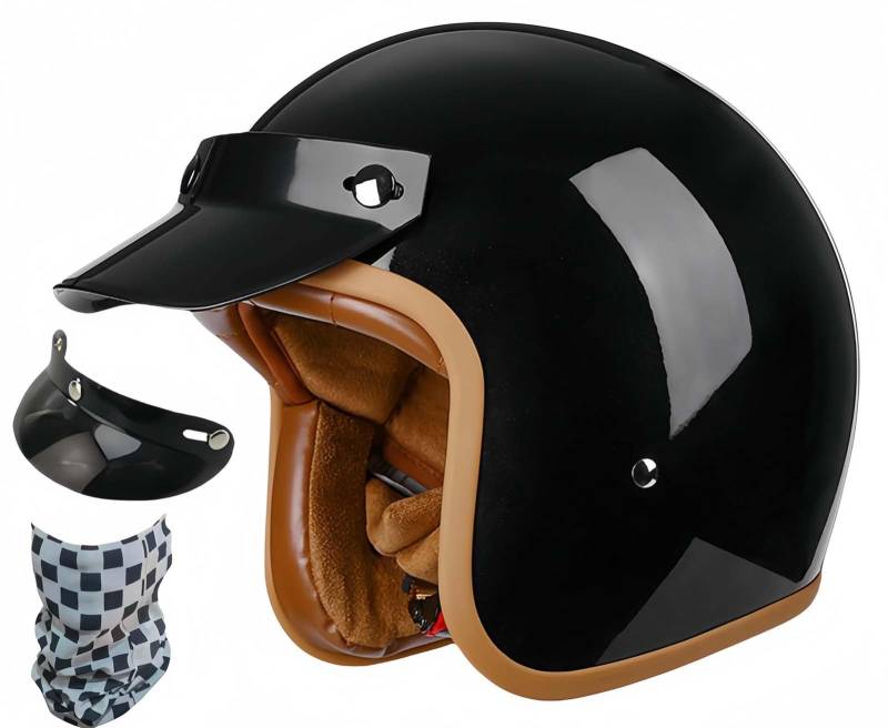 Motorradhelme Jethelme Für Schutzhelm ABS Four Seasons 3/4 Helmliebhaber Herausnehmbares Innenfutter ECE Krempe B,XL58-60CM von BDBRHFG