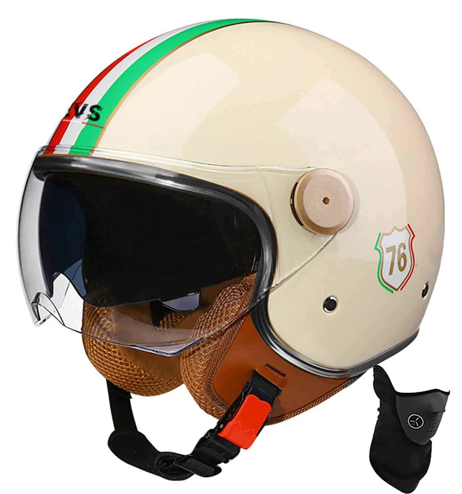 Offener Helm, Motorrad-Halbhelm, DOT/ECE-Zugelassener Motorrad-Sturzhelm Mit Sonnenblende, Retro-Vintage-Stil, Motorrad-Vespa-Jet-Helm Für Kinder, Jugendliche, Männer Und Frauen 5,M 56-57cm von BDBRHFG