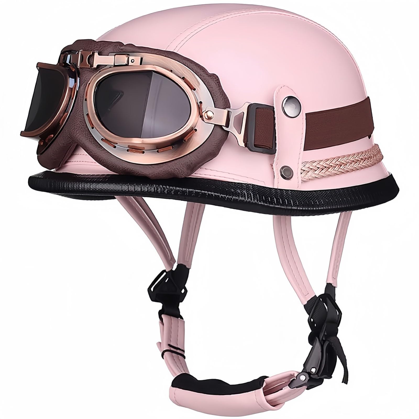 Offener Motorrad-Halbhelm, Retro-Motorradhelm für Moped, Motorradhelm für Männer und Frauen, mit Pilotenbrille, ECE/DOT-Zulassung C,M56-57CM von BDBRHFG