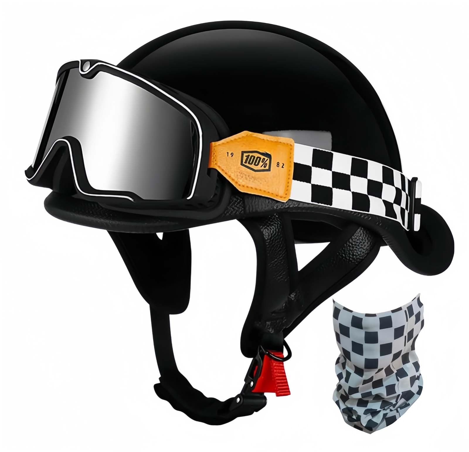 Retro-Motorrad-Halbhelm, Retro-Kappe, ECE-Zertifizierter Helm, Cruiser-Roller-Fahrer, Integrierter Helm, Unisex-Schnellverschluss-Helm A,L57-58CM von BDBRHFG