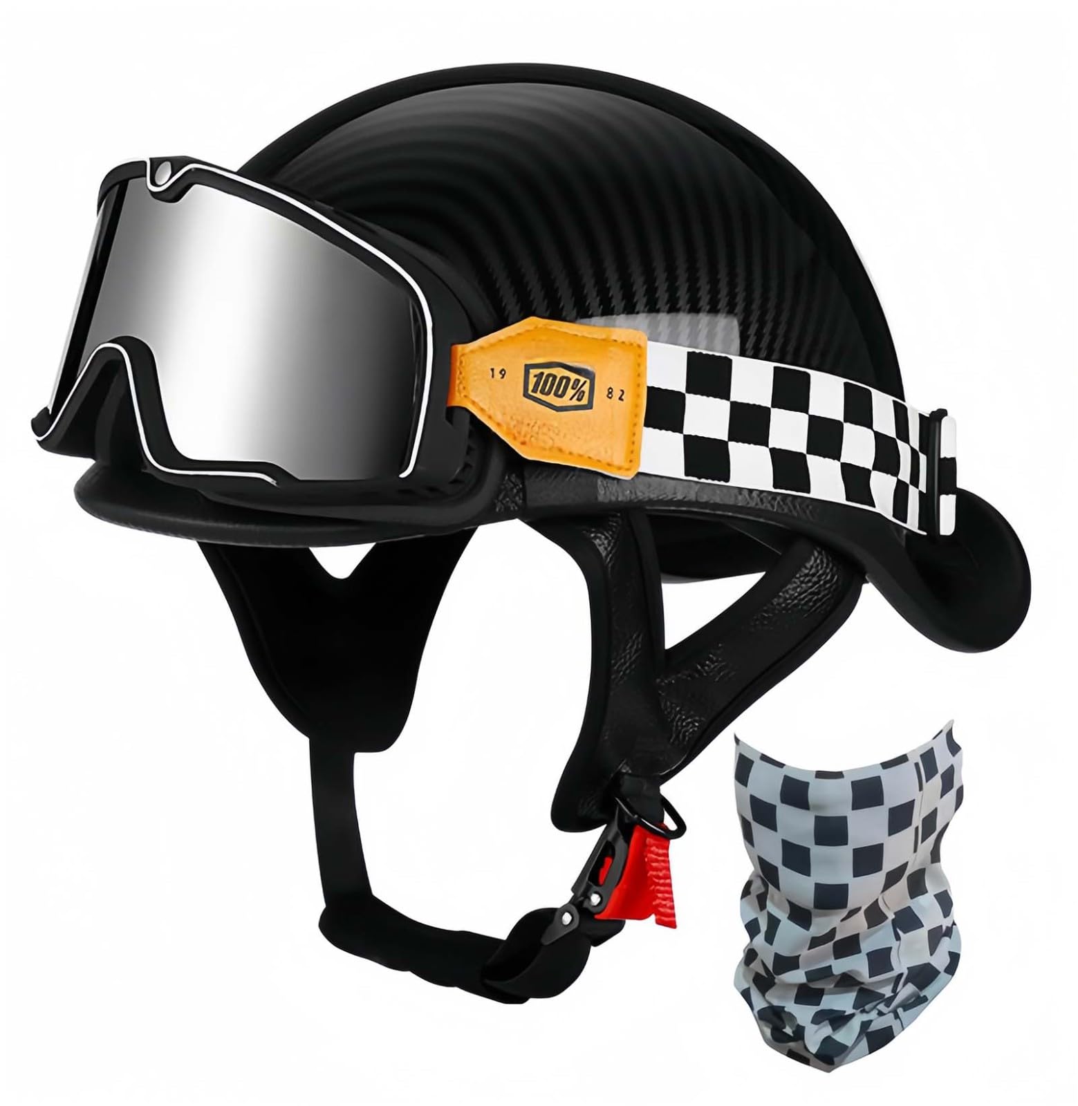 Retro-Motorrad-Halbhelm, Retro-Kappe, ECE-Zertifizierter Helm, Cruiser-Roller-Fahrer, Integrierter Helm, Unisex-Schnellverschluss-Helm B,L57-58CM von BDBRHFG