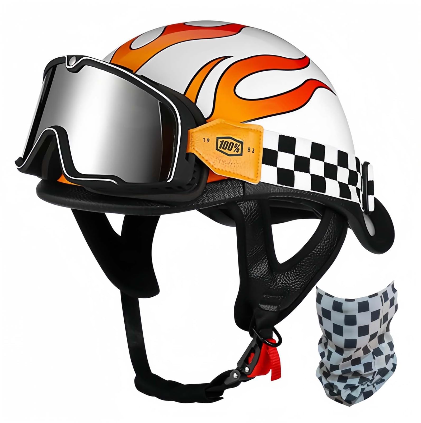 Retro-Motorrad-Halbhelm, Retro-Kappe, ECE-Zertifizierter Helm, Cruiser-Roller-Fahrer, Integrierter Helm, Unisex-Schnellverschluss-Helm C,L57-58CM von BDBRHFG