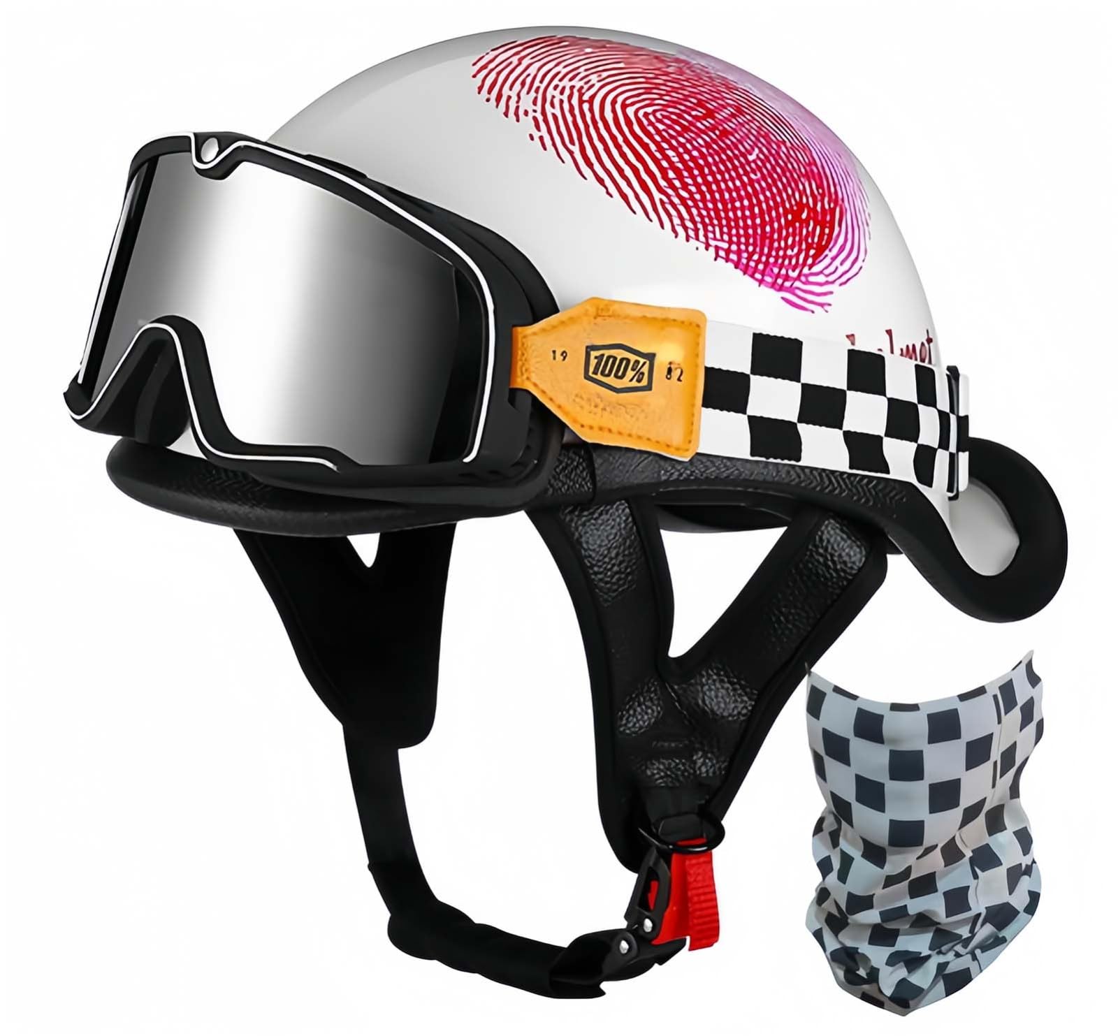 Retro-Motorrad-Halbhelm, Retro-Kappe, ECE-Zertifizierter Helm, Cruiser-Roller-Fahrer, Integrierter Helm, Unisex-Schnellverschluss-Helm E,L57-58CM von BDBRHFG