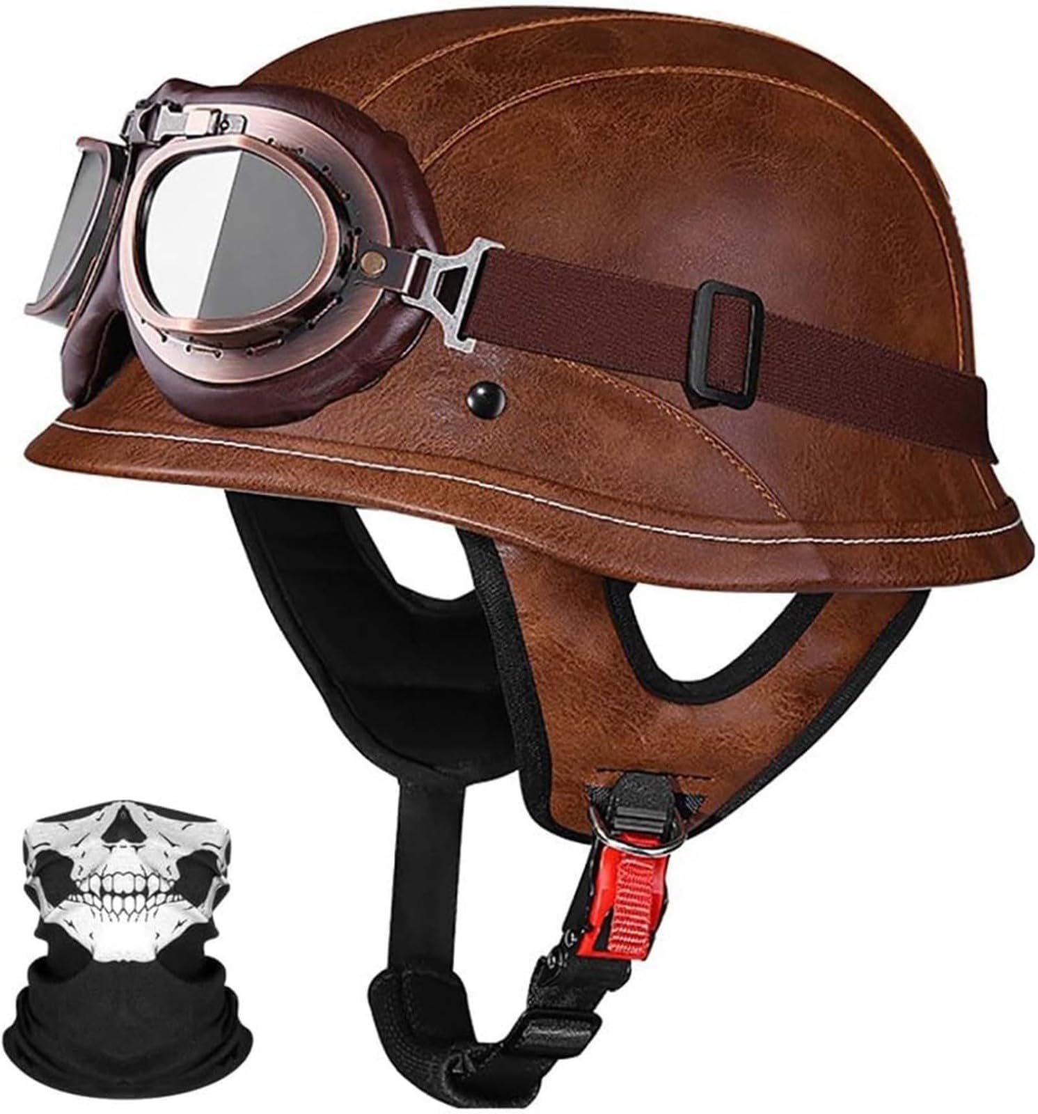 Retro Motorrad Halbhelme Deutscher Stil Roller Helm Abnehmbarer Mit Visier ECE Zertifiziert Roller-Helm Scooter Mofa-Helm A,L58-60CM von BDBRHFG