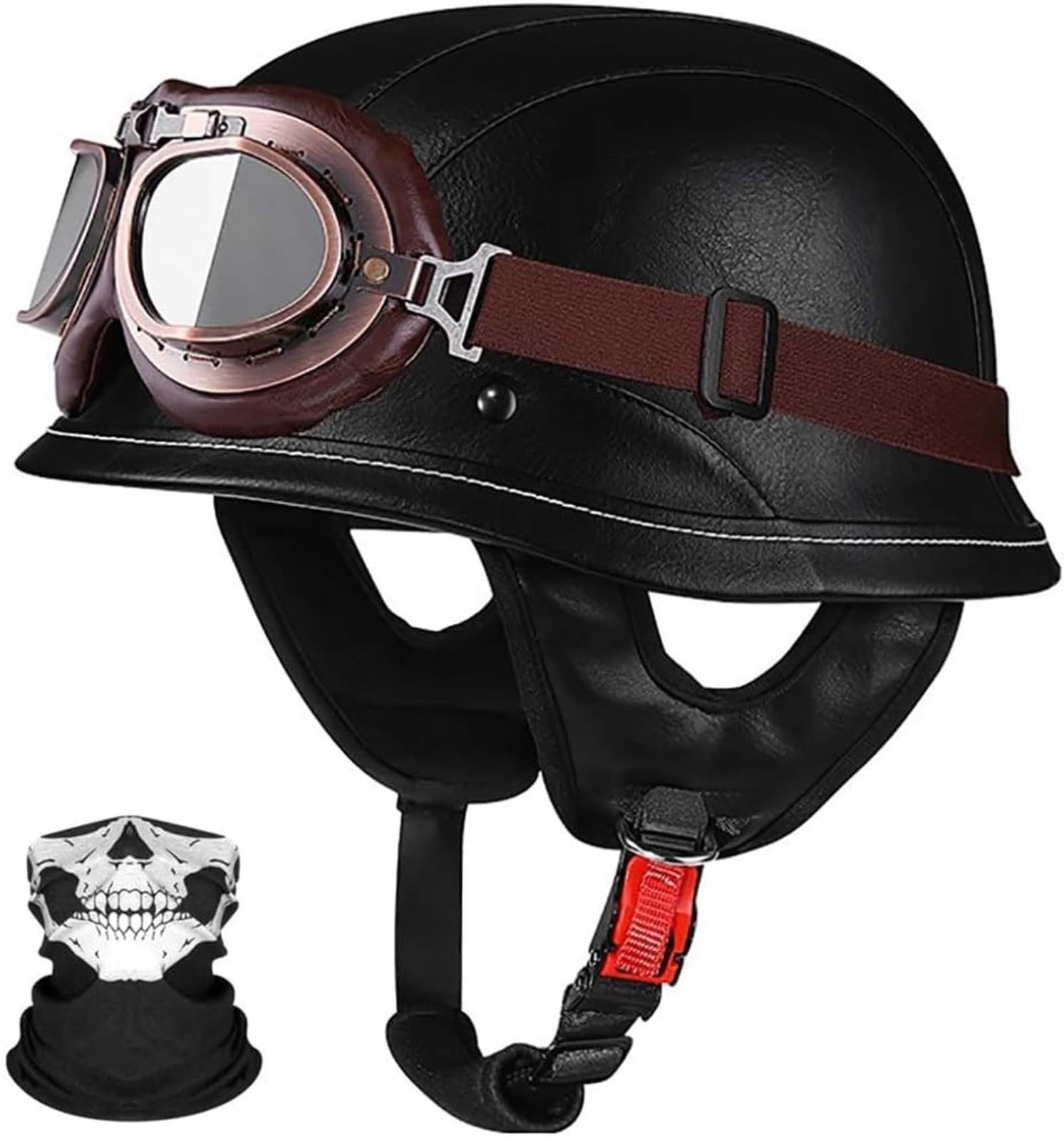 Retro Motorrad Halbhelme Deutscher Stil Roller Helm Abnehmbarer Mit Visier ECE Zertifiziert Roller-Helm Scooter Mofa-Helm C,L58-60CM von BDBRHFG