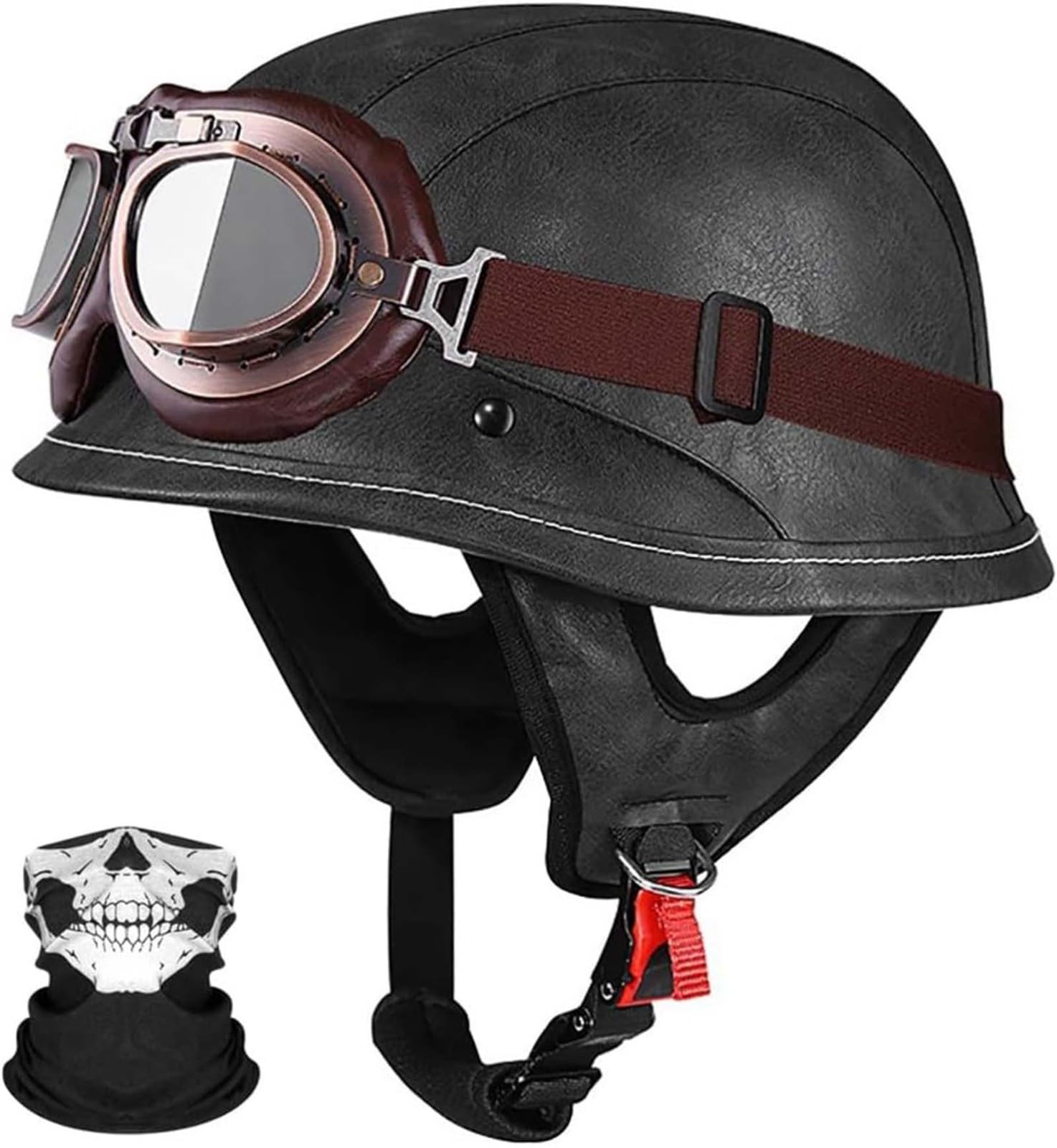 Retro Motorrad Halbhelme Deutscher Stil Roller Helm Abnehmbarer Mit Visier ECE Zertifiziert Roller-Helm Scooter Mofa-Helm D,L58-60CM von BDBRHFG