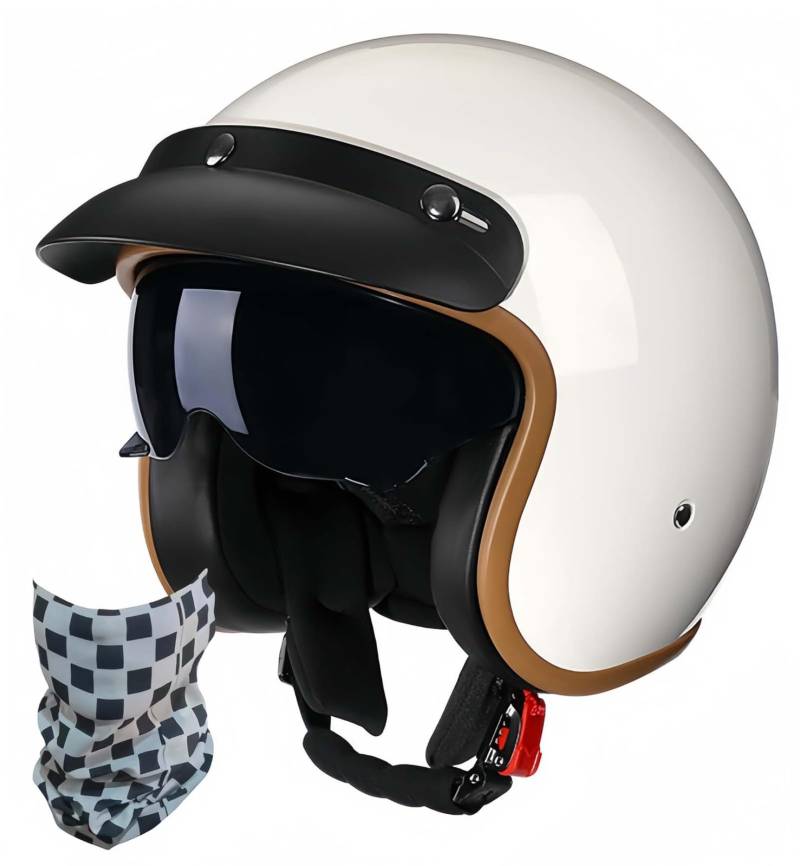 Retro-Motorradhelm, 3/4-Motorradhelm Mit Offenem Gesichtsschutz Und Sonnenblende Für Erwachsene, Männer Und Frauen, ECE-Geprüft A,L59-60CM von BDBRHFG