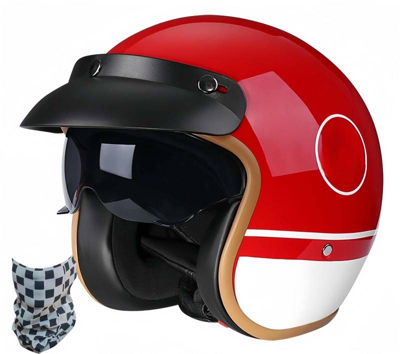 Retro-Motorradhelm, 3/4-Motorradhelm Mit Offenem Gesichtsschutz Und Sonnenblende Für Erwachsene, Männer Und Frauen, ECE-Geprüft B,XL61-62CM von BDBRHFG