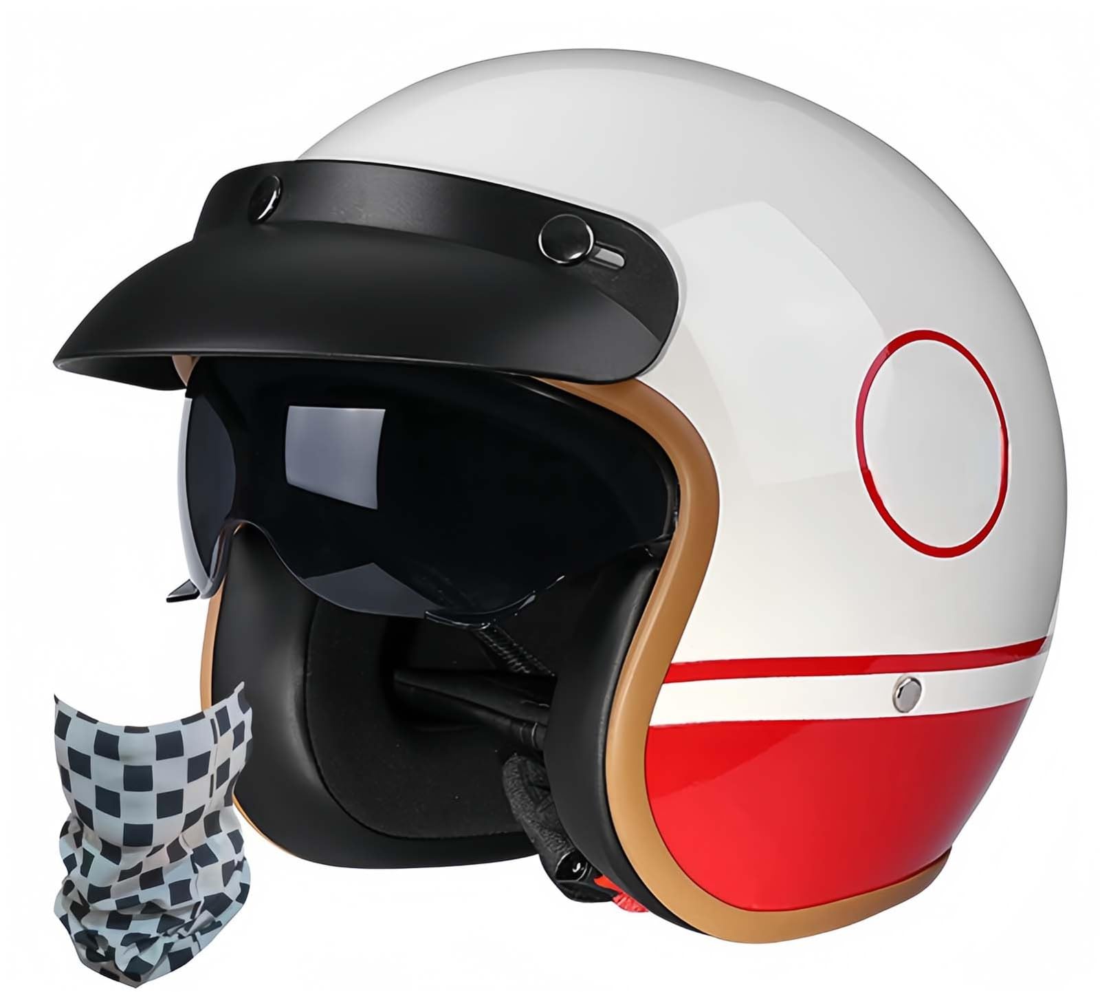 Retro-Motorradhelm, 3/4-Motorradhelm Mit Offenem Gesichtsschutz Und Sonnenblende Für Erwachsene, Männer Und Frauen, ECE-Geprüft C,L59-60CM von BDBRHFG