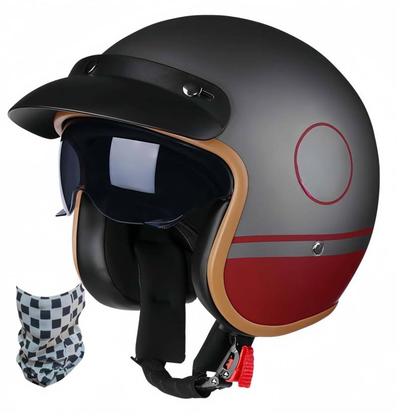 Retro-Motorradhelm, 3/4-Motorradhelm Mit Offenem Gesichtsschutz Und Sonnenblende Für Erwachsene, Männer Und Frauen, ECE-Geprüft E,L59-60CM von BDBRHFG