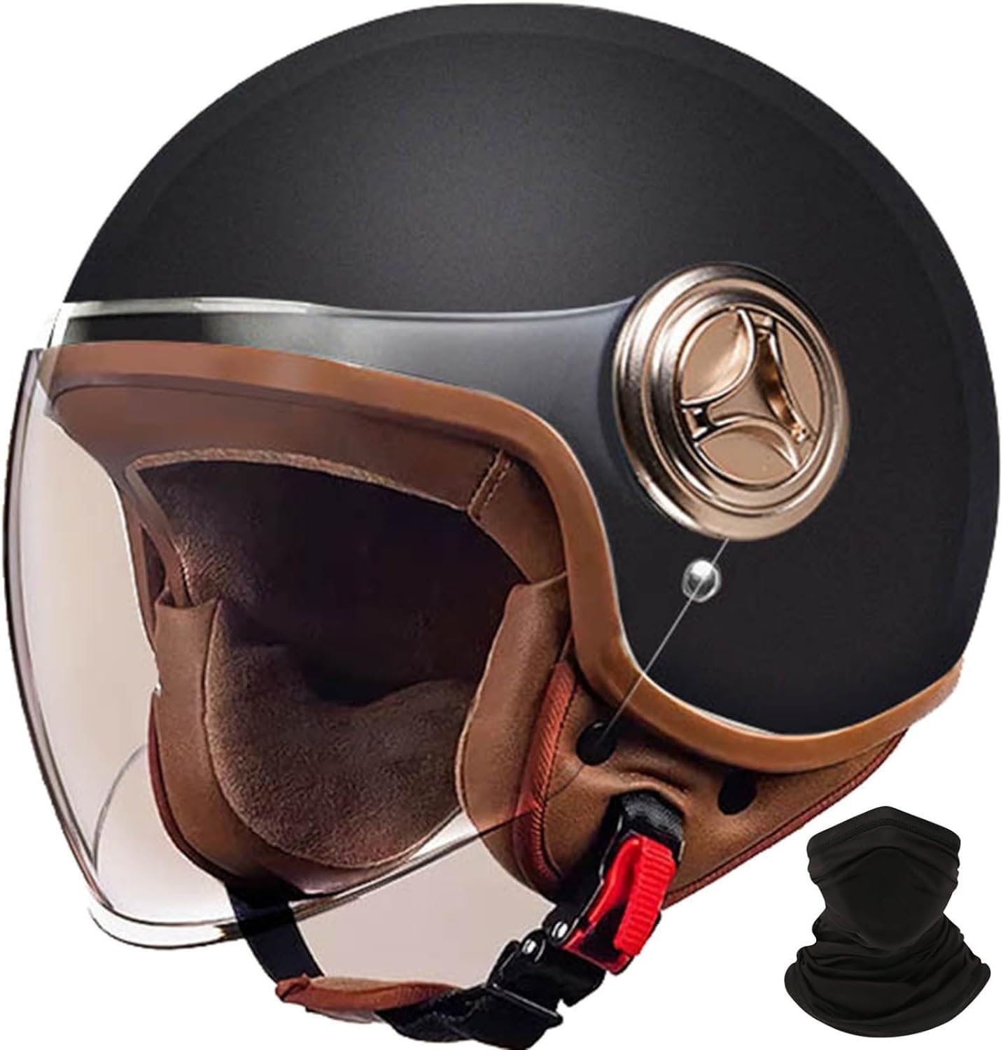 Retro-Motorradhelm, Offener Halb-Jet-Helm, Roller-Helm Mit Visier, DOT/ECE-Zugelassener Moped-Helm, Modischer Outdoor-Cruiser, ATV, Balancierendes Auto, Moped A,M 56-57cm von BDBRHFG