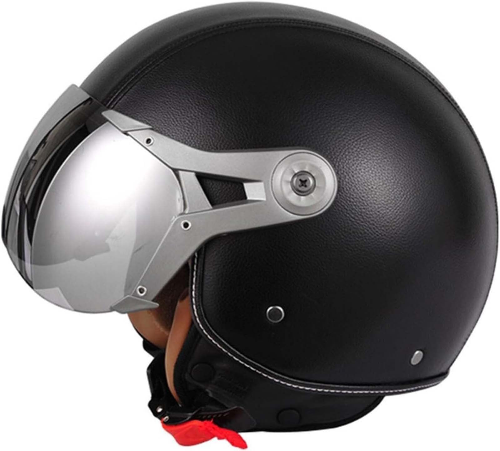 Vintage Helm 3/4 Helm Offenes Gesicht Lederhelm Retro Motorrad Halbhelm Roller Sicherheit Moped Helm ECE Zertifizierung A,L56-57CM von BDBRHFG