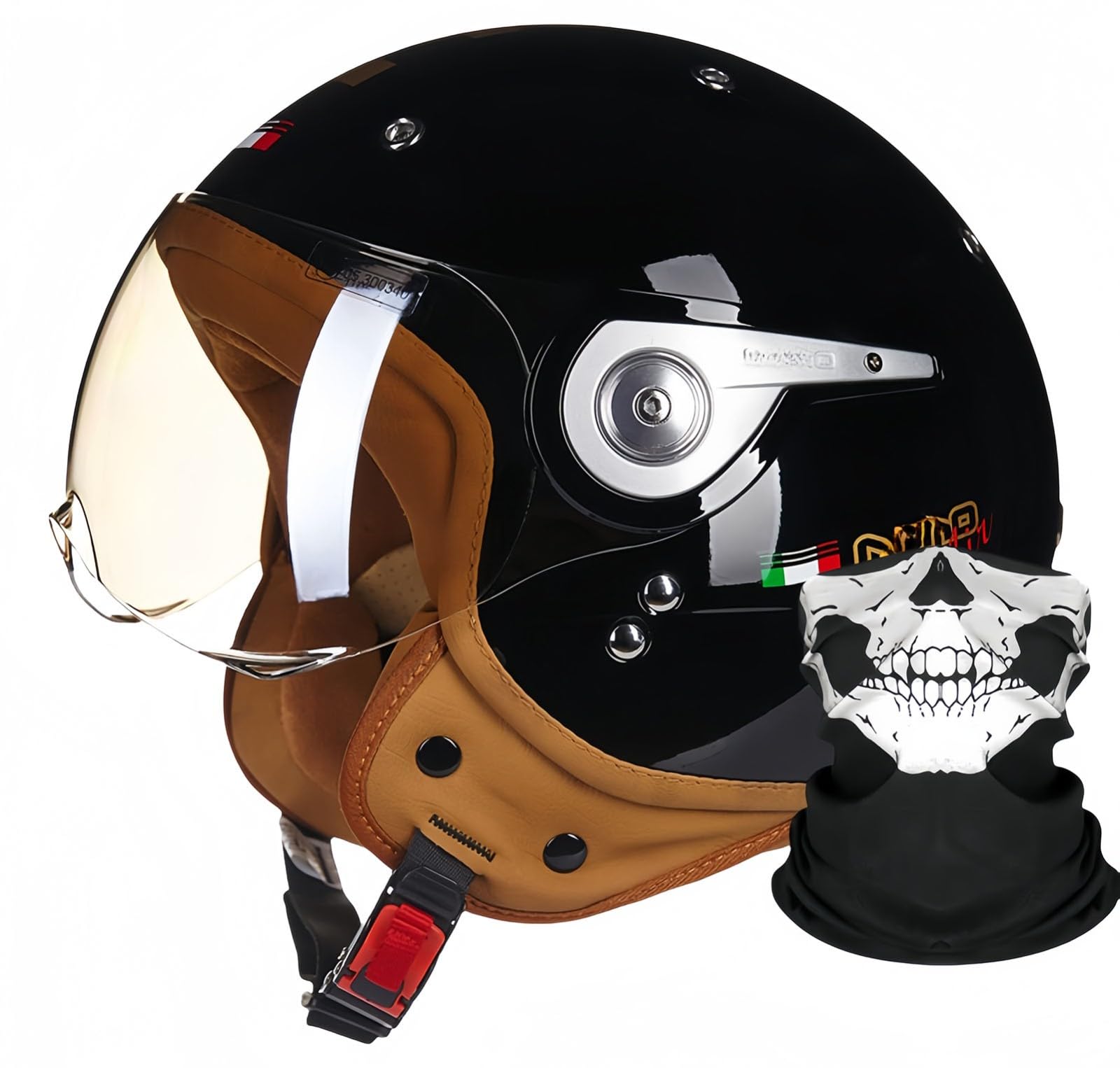 Vintage Motorrad Jethelme, Open Face Helm Vintage Roller Helm Für Damen Herren, ECE Zertifiziert Halbhelm Mit Sonnenblende ,Jet-Helm Für Cruiser A,L58-59CM von BDBRHFG