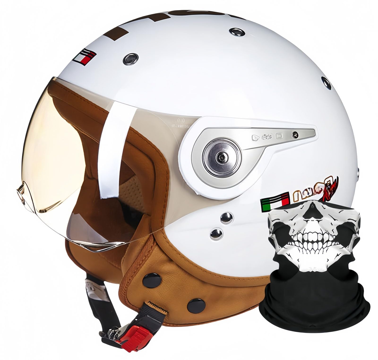 Vintage Motorrad Jethelme, Open Face Helm Vintage Roller Helm Für Damen Herren, ECE Zertifiziert Halbhelm Mit Sonnenblende ,Jet-Helm Für Cruiser B,L58-59CM von BDBRHFG