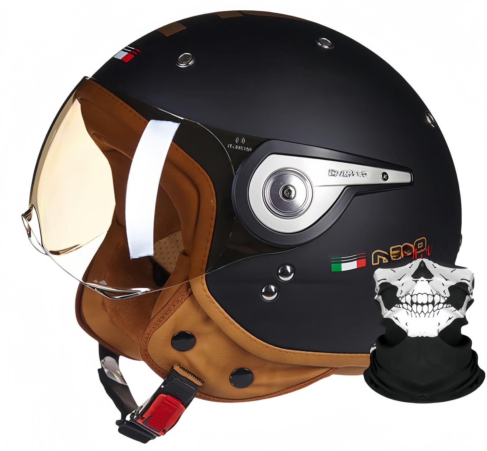 Vintage Motorrad Jethelme, Open Face Helm Vintage Roller Helm Für Damen Herren, ECE Zertifiziert Halbhelm Mit Sonnenblende ,Jet-Helm Für Cruiser D,L58-59CM von BDBRHFG