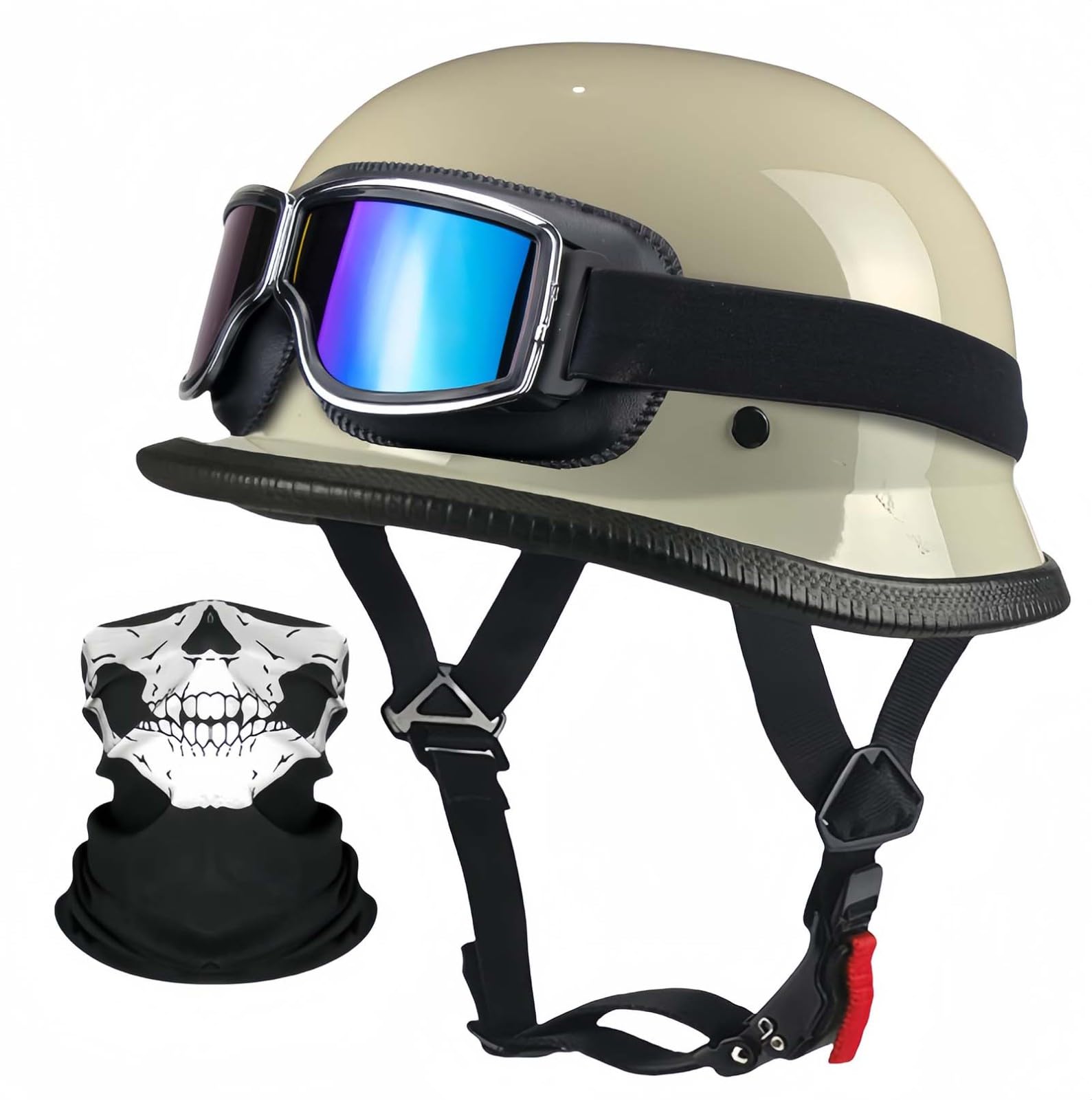 Vintage-Motorradhelm Mit Offenem Gesicht, ECE-Geprüfte Retro-Halbhelme Im Deutschen Stil Mit Schutzbrille Für Männer Und Frauen A,L57-58CM von BDBRHFG