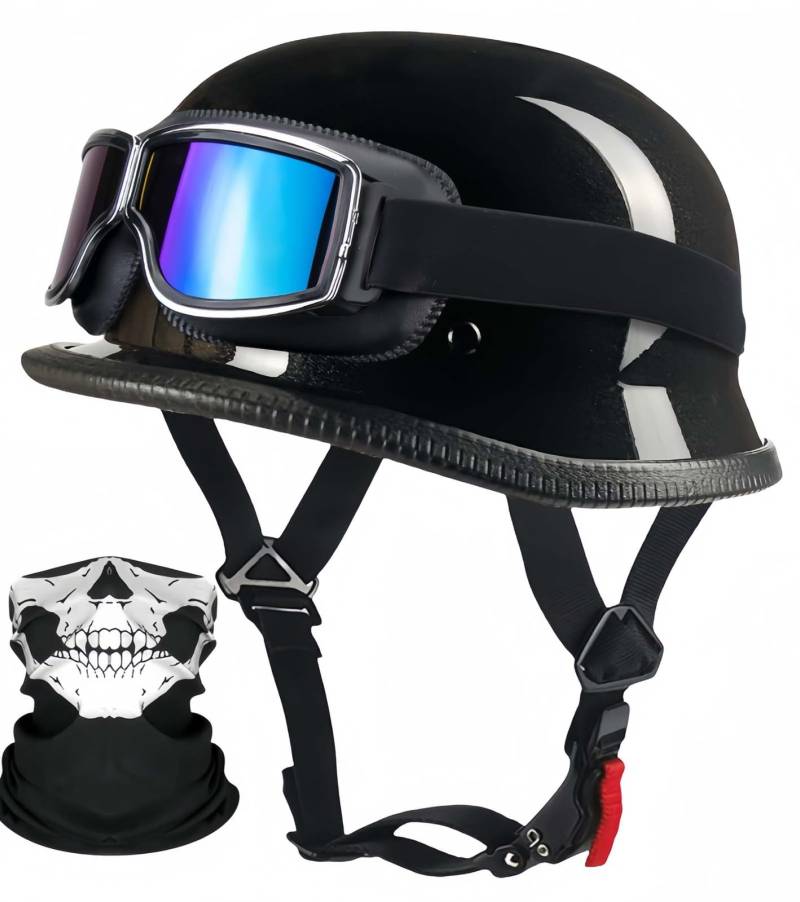 Vintage-Motorradhelm Mit Offenem Gesicht, ECE-Geprüfte Retro-Halbhelme Im Deutschen Stil Mit Schutzbrille Für Männer Und Frauen B,L57-58CM von BDBRHFG