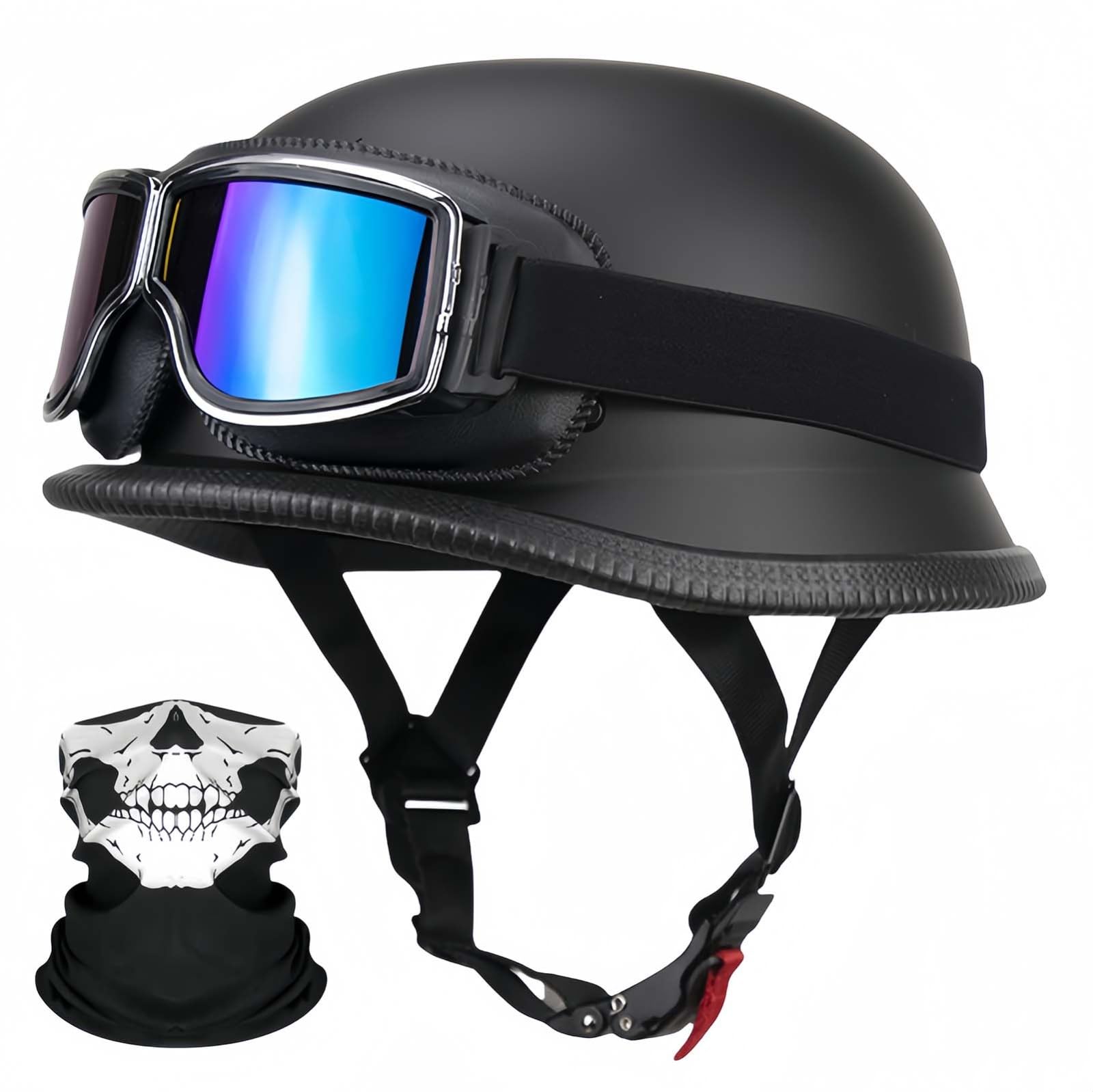 Vintage-Motorradhelm Mit Offenem Gesicht, ECE-Geprüfte Retro-Halbhelme Im Deutschen Stil Mit Schutzbrille Für Männer Und Frauen C,L57-58CM von BDBRHFG