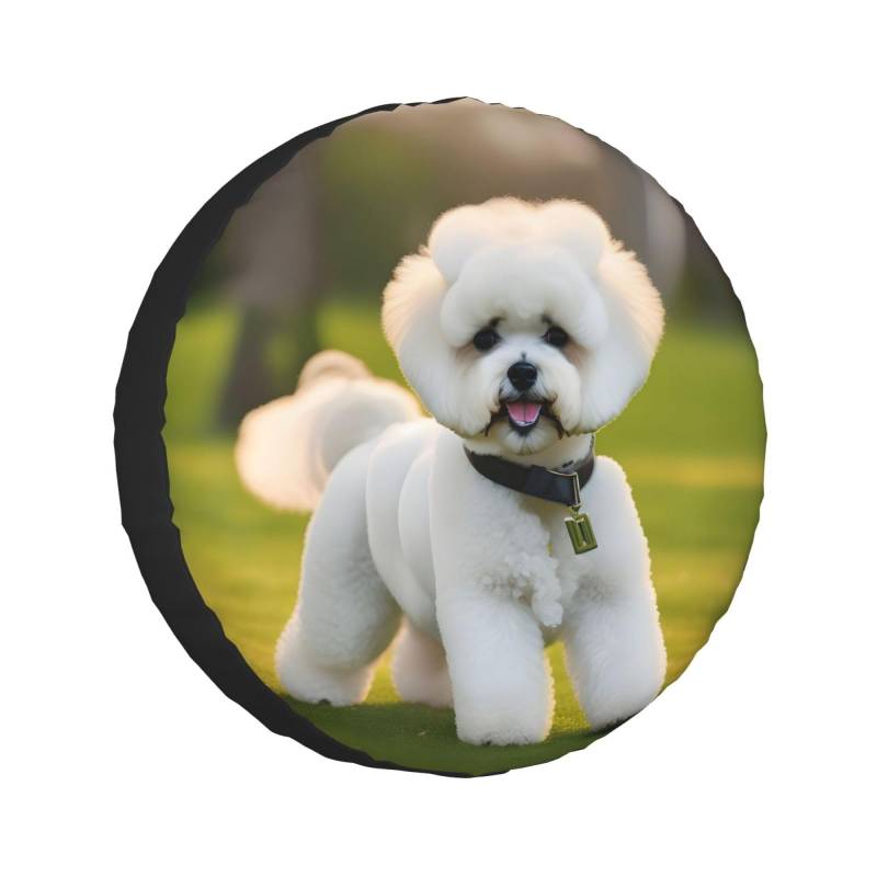 Bichon Frisé-Hund auf dem Gras-Druck, Ersatzreifenabdeckung, wetterfest, Universal-Radschutz, Wohnmobil, Reisen von BDDFN