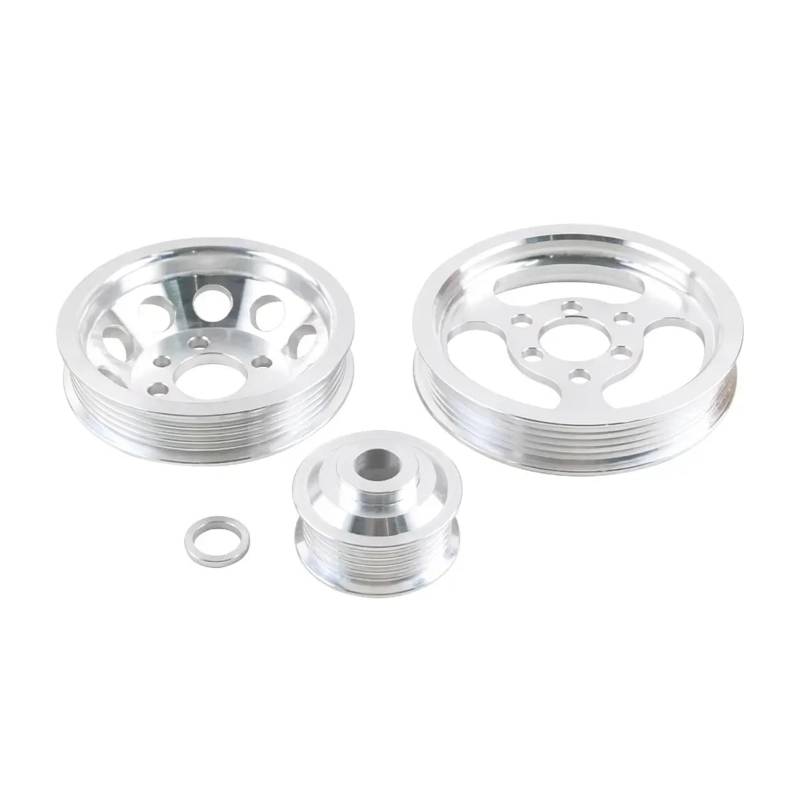 Set 3 Stück Riemenscheibe Autoverschleißteile Billet Aluminium Kurbelwelle Kurbelscheibe kompatibel for VW Golf GTI Jetta Beetle 99–05 1,8 T 2,0 L 20 V(Silver) von BDGYJGFE