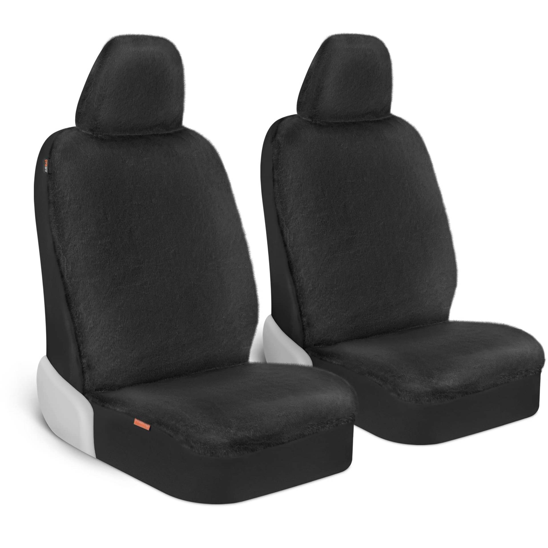 Carbella Aspen Schwarz Schaffell Sitzbezüge für Damen, 2 Pack - Plüsch Kunstpelz Autositzbezüge für Vordersitze Niedlich Universal Fit Sitzschoner für Auto LKW Van SUV von Carbella