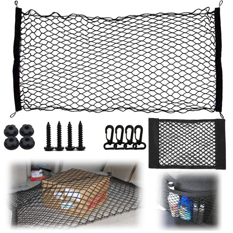 BDSHUNBF Gepäcknetz Auto, Auto Kofferraum Netz 110 x 60 cm, Kofferraumnetz Gepäcknetz aus Elastisch, Universally Adjustable Auto Gepäcknetz für SUVs, Autos, Pickups, LKWs, Auto-Innenzubehör von BDSHUNBF