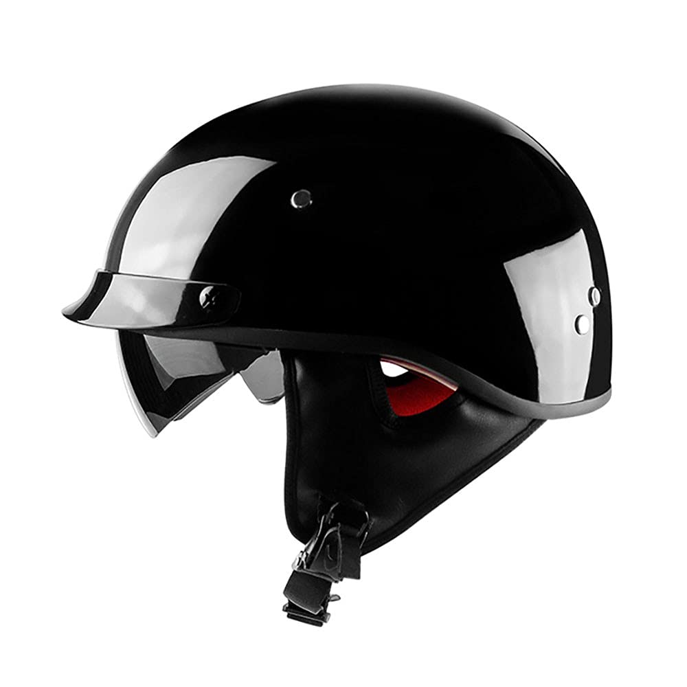 Halbschalenhelm mit Ece Jethelm Retro mit Visier Motorrad-Helm Brain-Cap Halbschale Retro Roller Helm Moped Halbschale Scooter-Helm Retro Half Helm ​für Cruiser Chopper von BDTOT